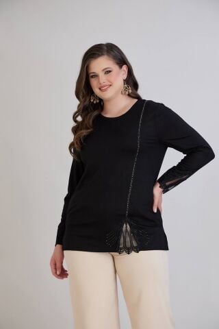 Büyük Beden Bluz - Siyah PB508