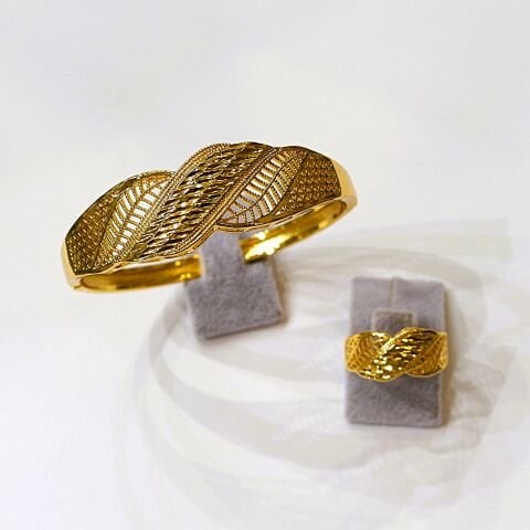 İmitasyon Altın Kaplama Kelepçe Bilezik+Yüzük AB232