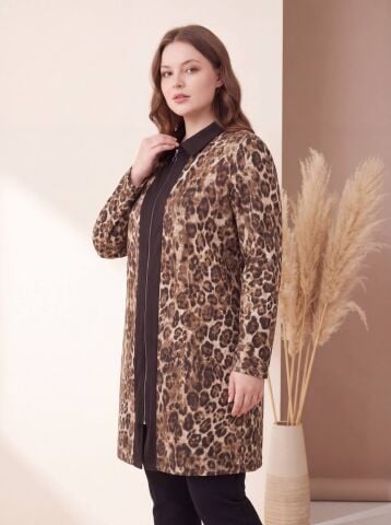 Büyük Beden Leopar Desen Hırka PH07