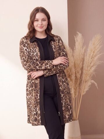 Büyük Beden Leopar Desen Hırka PH07