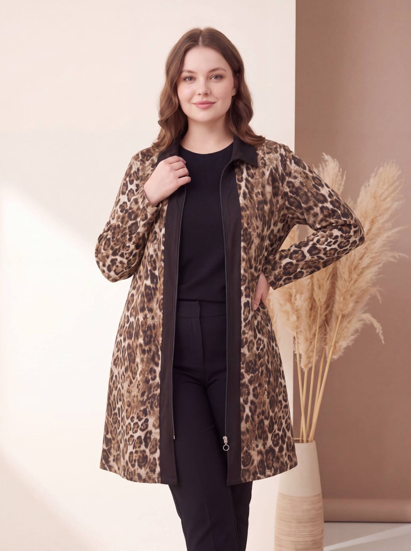 Büyük Beden Leopar Desen Hırka PH07