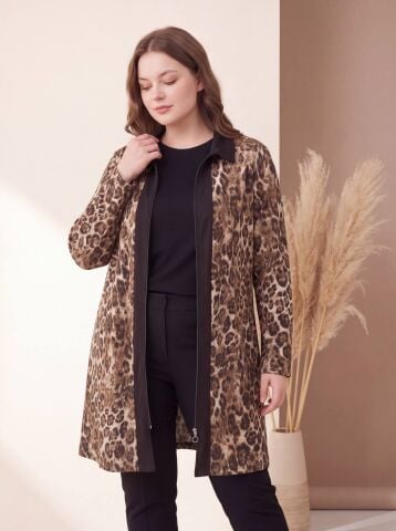 Büyük Beden Leopar Desen Hırka PH07