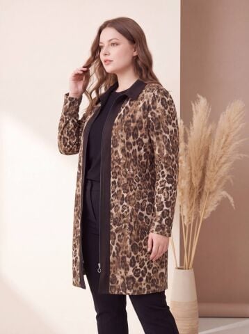 Büyük Beden Leopar Desen Hırka PH07