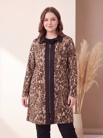 Büyük Beden Leopar Desen Hırka PH07