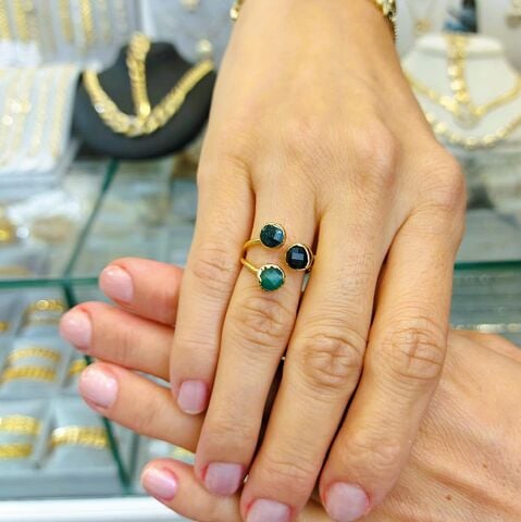 Doğal Taş Altın Kaplama Yüzük DY33