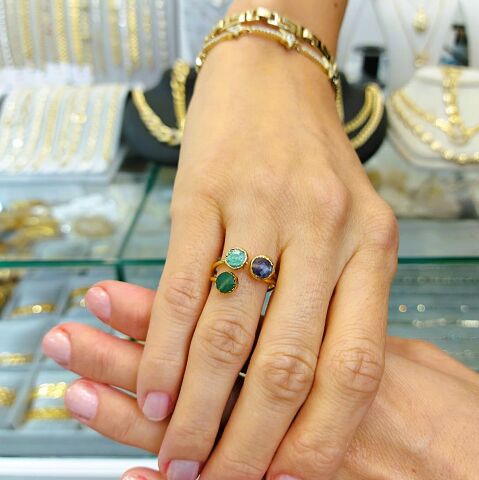 Doğal Taş Altın Kaplama Yüzük DY34