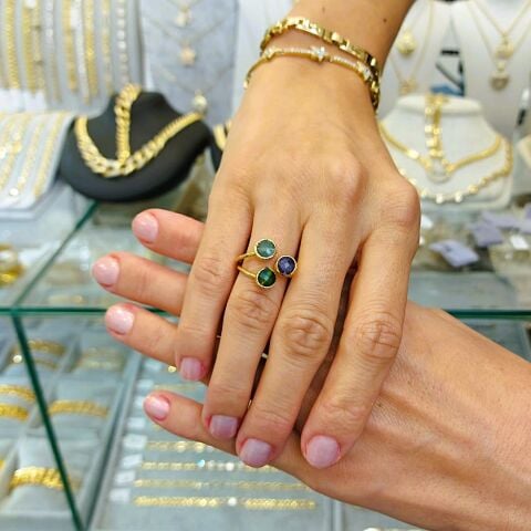 Doğal Taş Altın Kaplama Yüzük DY36