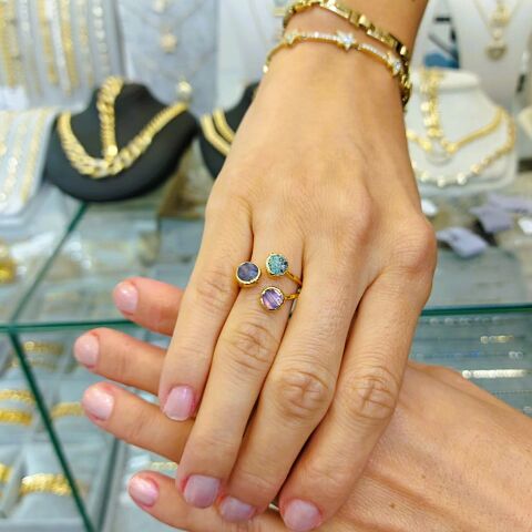 Doğal Taş Altın Kaplama Yüzük DY37