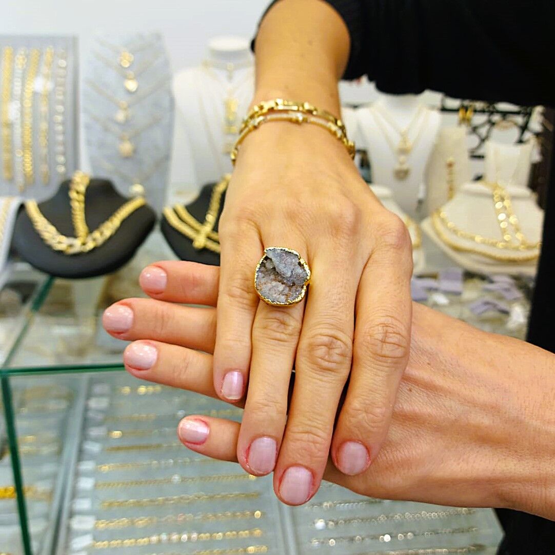 Doğal Taş Kalsit Druze İşlem Görmemiş Yüzük DY38