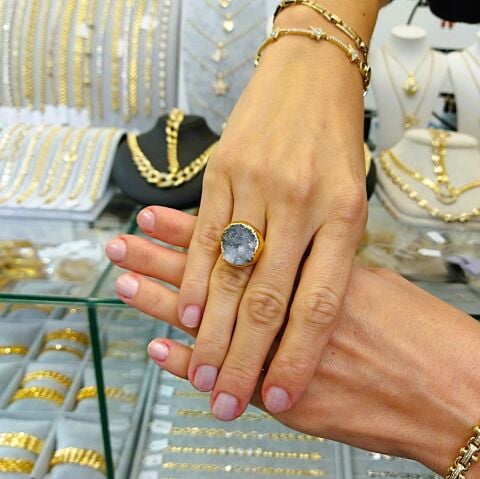 Doğal Taş Kalsit Druze İşlem Görmemiş Yüzük DY40