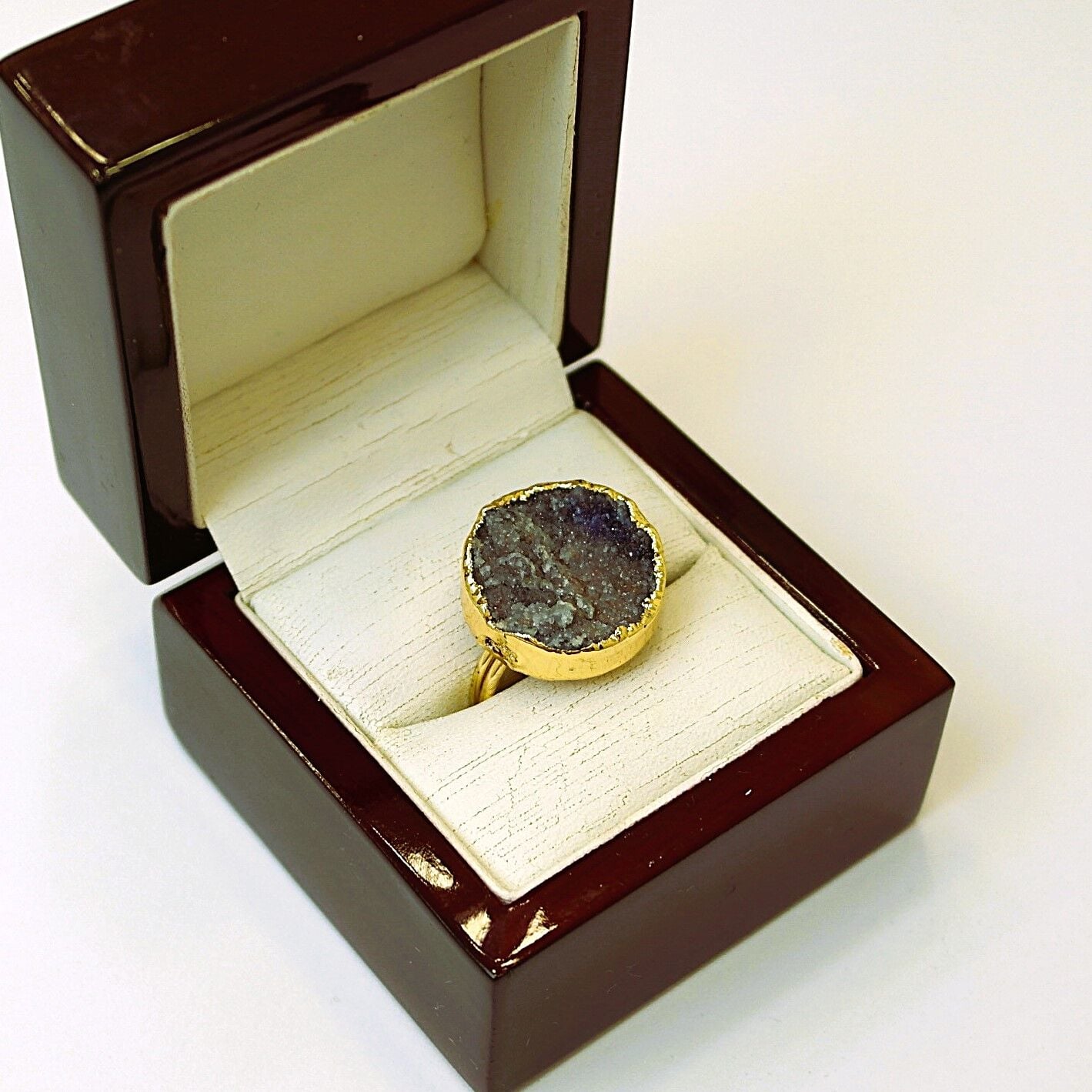 Doğal Taş Kalsit Druze İşlem Görmemiş Yüzük DY42