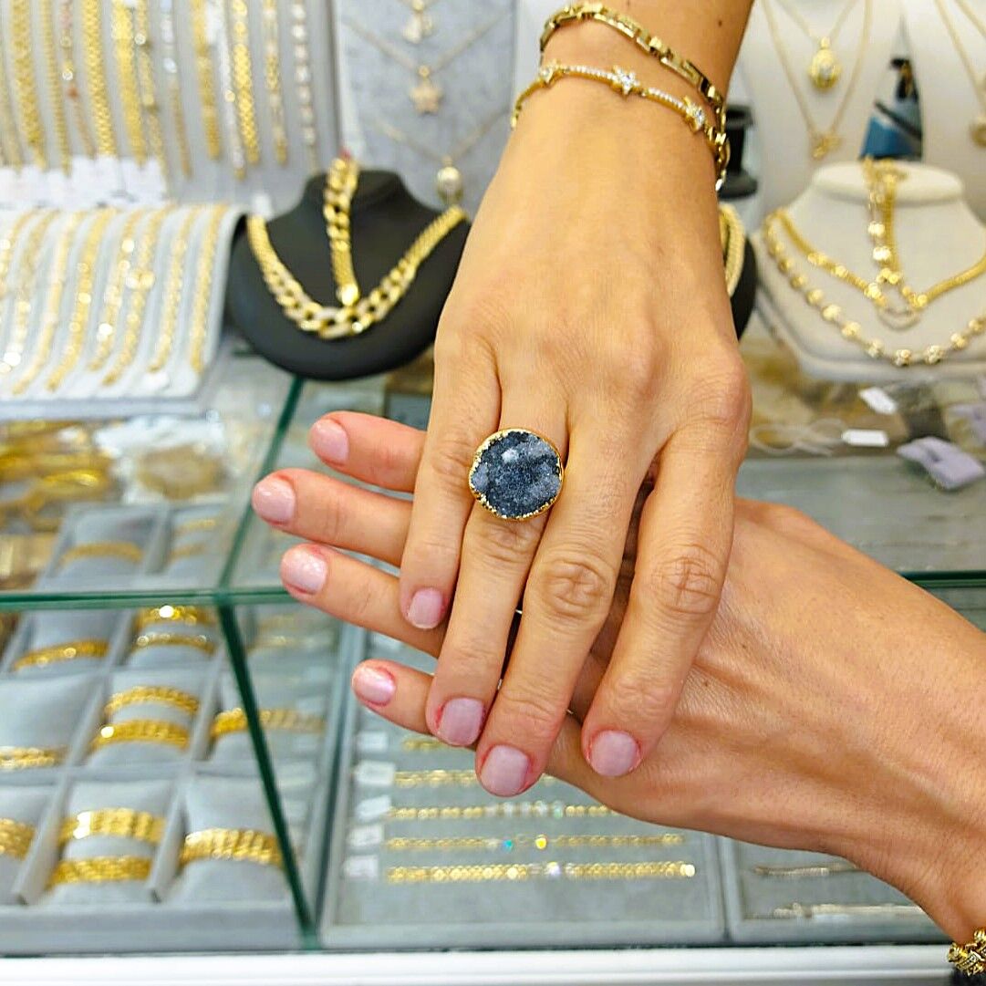 Doğal Taş Kalsit Druze İşlem Görmemiş Yüzük DY43