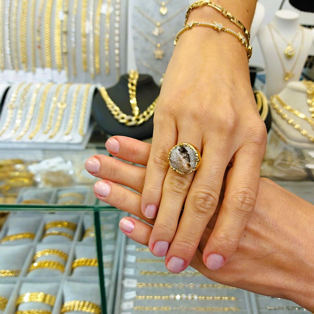 Doğal Taş Kalsit Druze İşlem Görmemiş Yüzük DY44