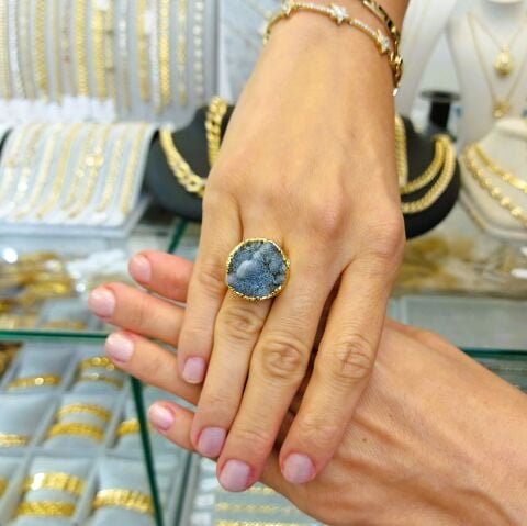 Doğal Taş Kalsit Druze İşlem Görmemiş Yüzük DY45