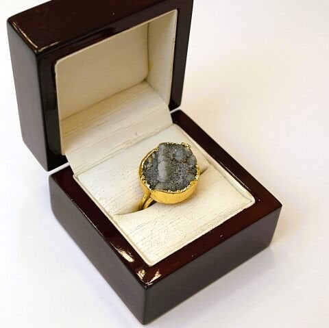 Doğal Taş Kalsit Druze İşlem Görmemiş Yüzük DY45