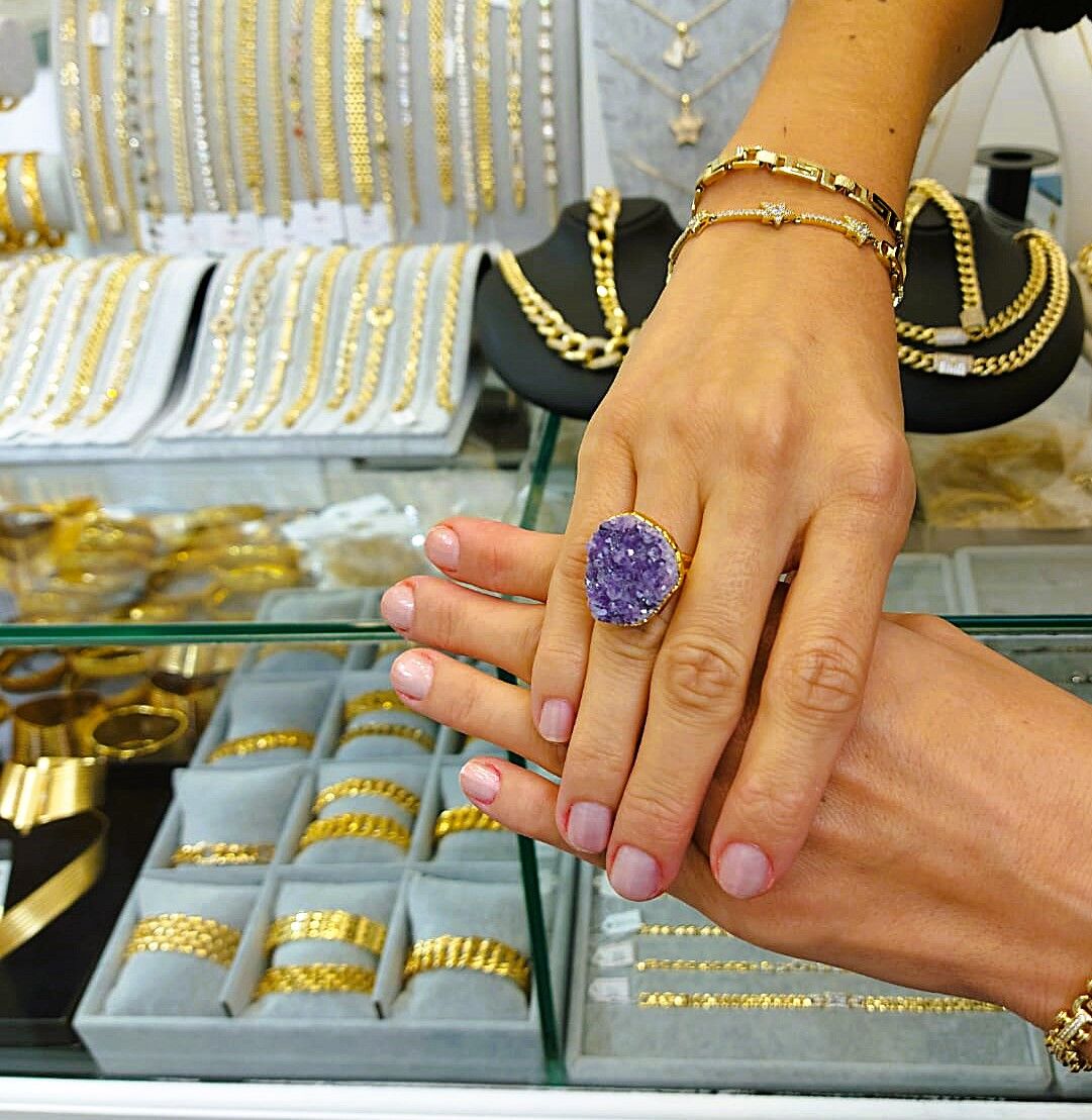 Doğal Taş Ametist İşlem Görmemiş Yüzük DY48