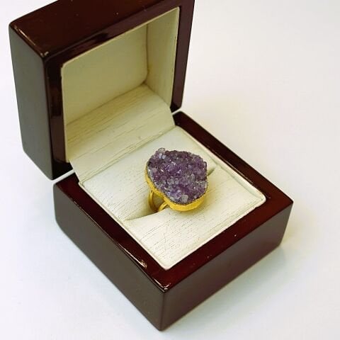 Doğal Taş Ametist İşlem Görmemiş Yüzük DY48