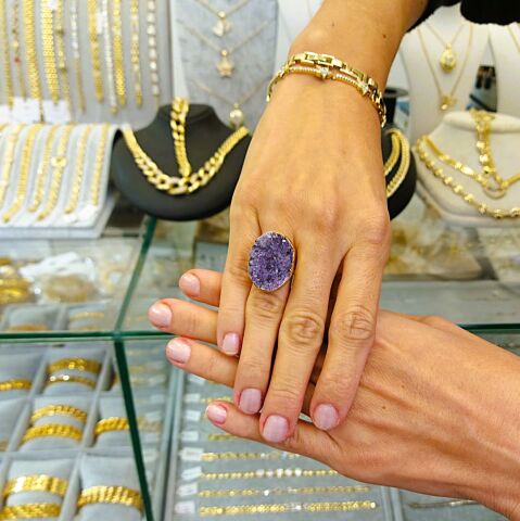 Doğal Taş Ametist İşlem Görmemiş Yüzük DY50