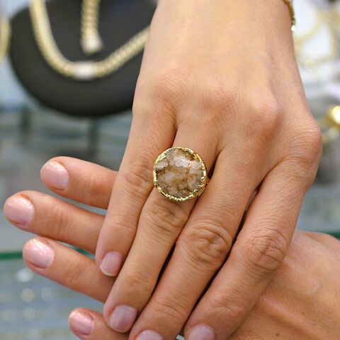 Doğal Taş Kalsit Druze İşlem Görmemiş Yüzük DY52