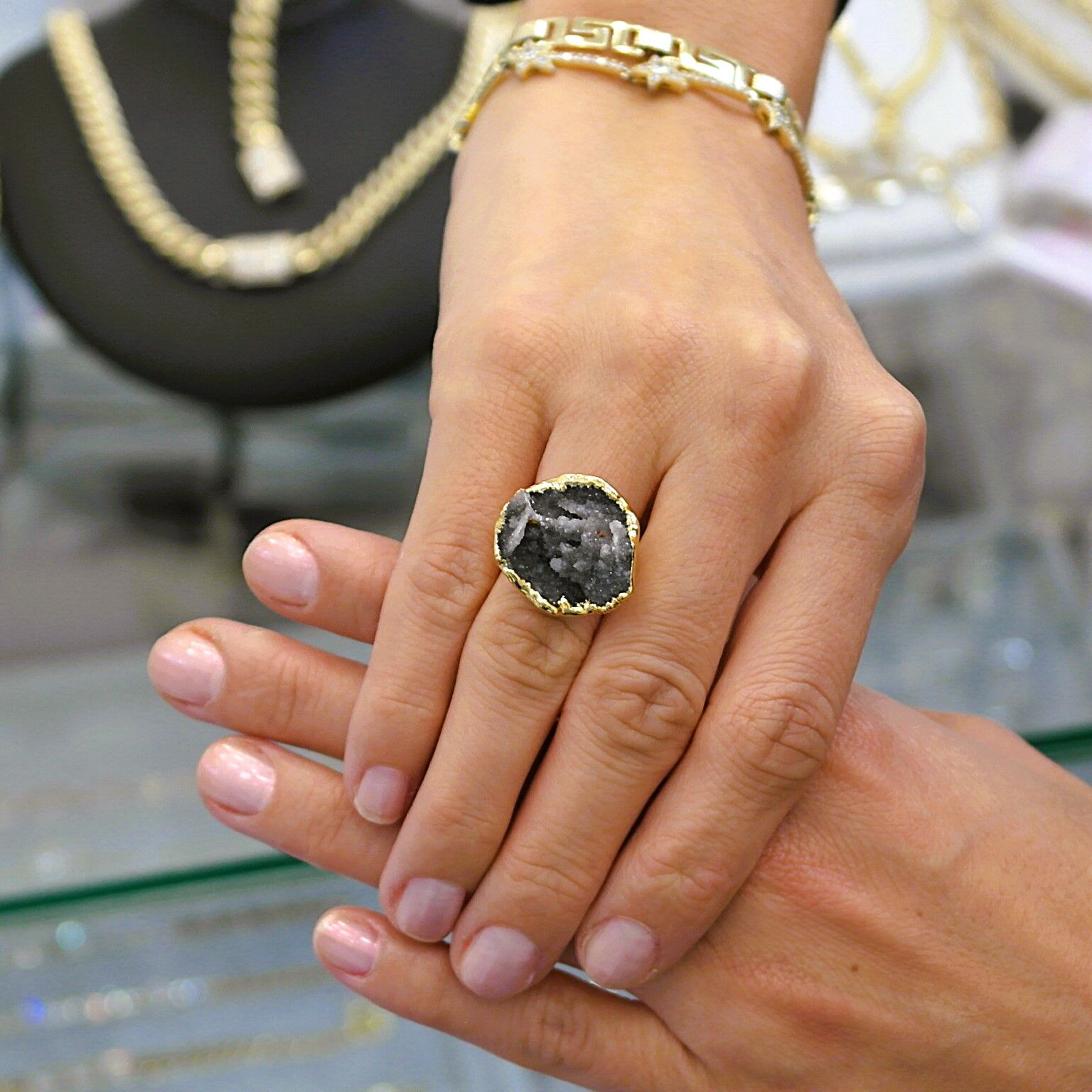 Doğal Taş Kalsit Druze İşlem Görmemiş Yüzük DY53