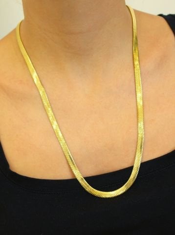 Çelik 18 Ayar Altın Kaplama Ezme Zincir Kolye TK154