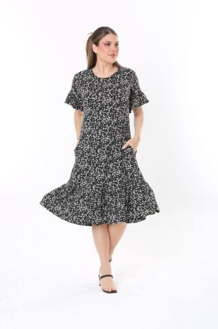 Büyük Beden Fırfır Detay Midi Boy Elbise PE657