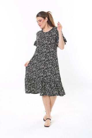 Büyük Beden Fırfır Detay Midi Boy Elbise PE657