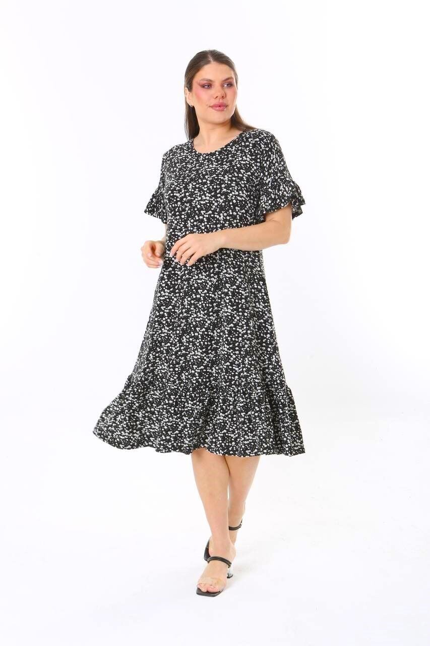 Büyük Beden Fırfır Detay Midi Boy Elbise PE657