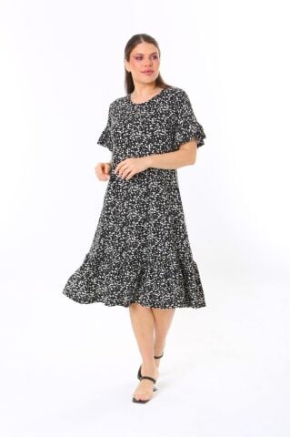 Büyük Beden Fırfır Detay Midi Boy Elbise PE657