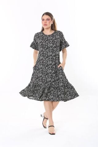 Büyük Beden Fırfır Detay Midi Boy Elbise PE657