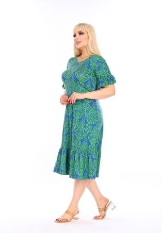 Büyük Beden Fırfır Detay Midi Boy Elbise PE658