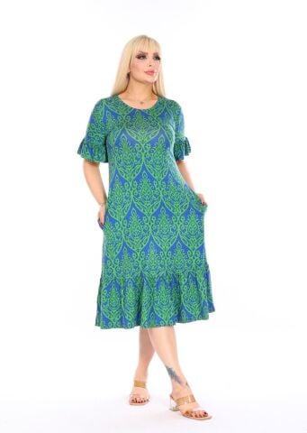 Büyük Beden Fırfır Detay Midi Boy Elbise PE658