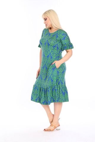 Büyük Beden Fırfır Detay Midi Boy Elbise PE658