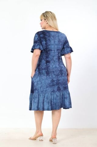 Büyük Beden Fırfır Detay Midi Boy Elbise PE659