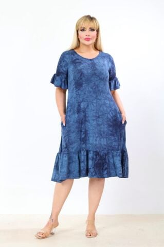 Büyük Beden Fırfır Detay Midi Boy Elbise PE659