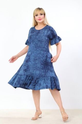 Büyük Beden Fırfır Detay Midi Boy Elbise PE659