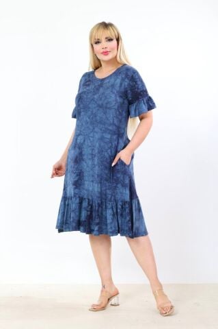 Büyük Beden Fırfır Detay Midi Boy Elbise PE659