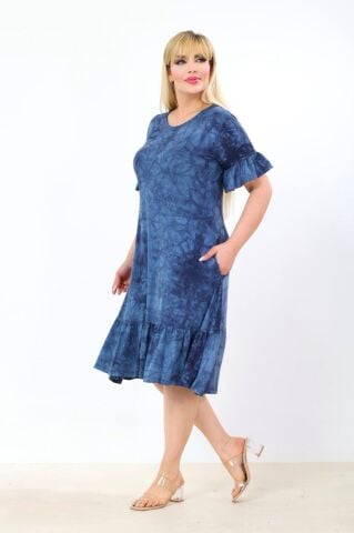 Büyük Beden Fırfır Detay Midi Boy Elbise PE659