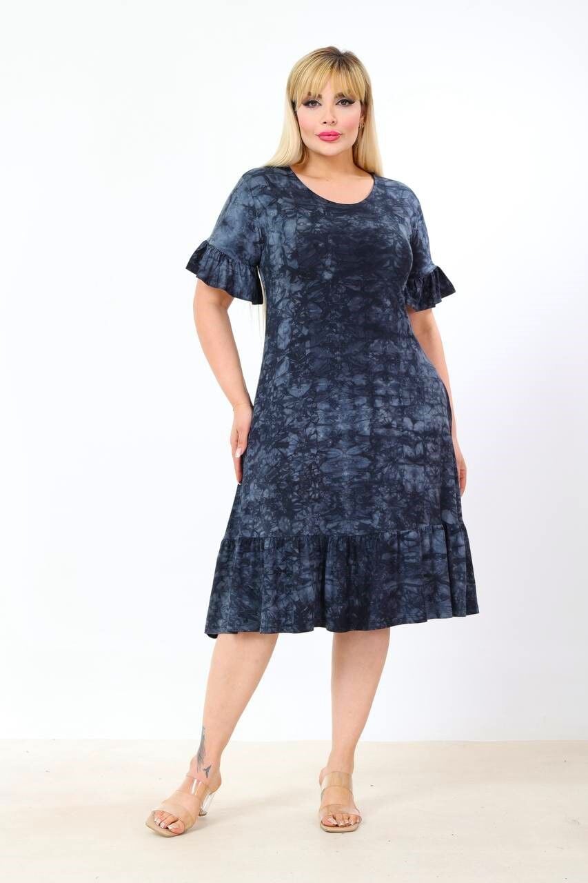 Büyük Beden Fırfır Detay Midi Boy Elbise PE660