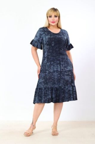 Büyük Beden Fırfır Detay Midi Boy Elbise PE660