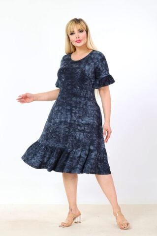 Büyük Beden Fırfır Detay Midi Boy Elbise PE660