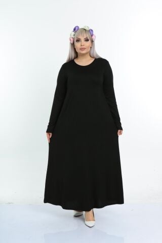 Büyük Beden Uzun Elbise-Siyah PE663