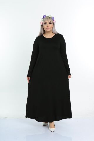 Büyük Beden Uzun Elbise-Siyah PE663