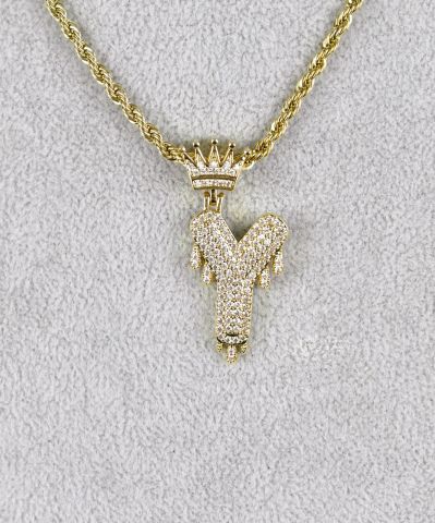 Taç Harf Taşlı Çelik Kolye Y TK61