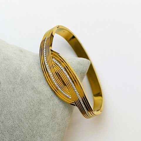 Zirkon Taşlı Sarmal Çelik Kelepçe Bileklik TBL51