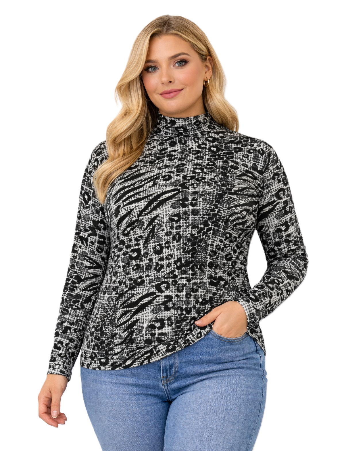 Büyük Beden Yarım Balıkçı Uzun Kollu Bluz PB0786