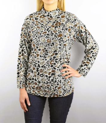 Büyük Beden Desenli Yarım Balıkçı Uzun Kollu Bluz PB00785