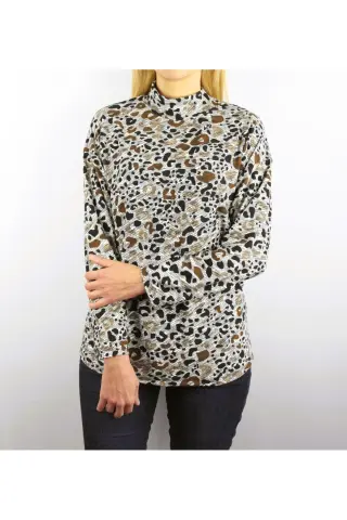 Büyük Beden Desenli Yarım Balıkçı Uzun Kollu Bluz PB00785