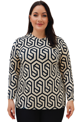Büyük Beden Desenli Viskon Bluz PB277