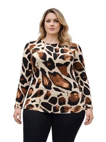 Büyük Beden Desenli Viskon Bluz PB278